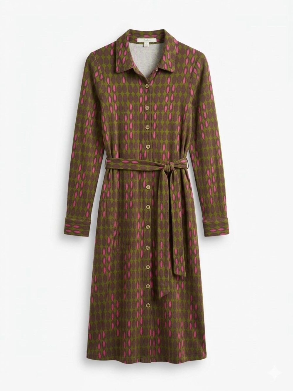 BODEN / Women’s / Olive & Pink Printed Dress / Tie Belt / 8 / Ptp-17-18”/
